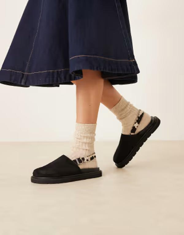 ウォーク英国の首都 レディース シューズ サンダル スエードクロス Walk London Holly backstrap mulesuede Black suede 黒いこと