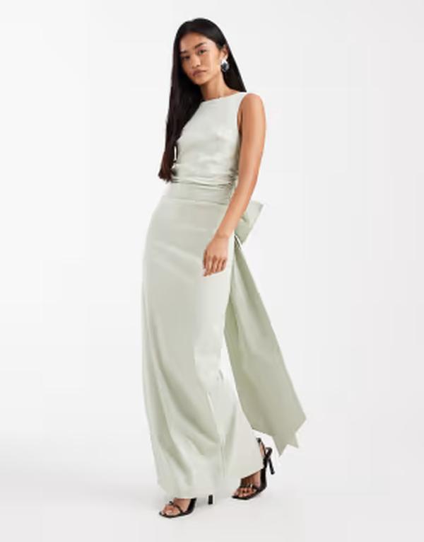 ティエフエヌシー レディース トップス 衣裳 マキシ TFNC Bridesmaid bengaline maxi dress with detachable bow back インチ sage Green 緑であること