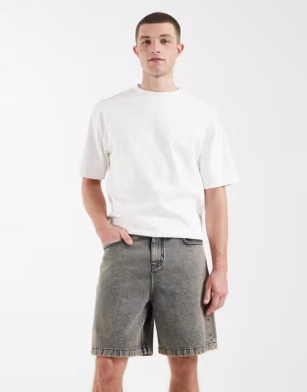 エイソス メンズ ボトムス 二分の一ズボン下・さる股引き ジーンズ ASOS DESIGN mid length denim jorts washed blue 青碧