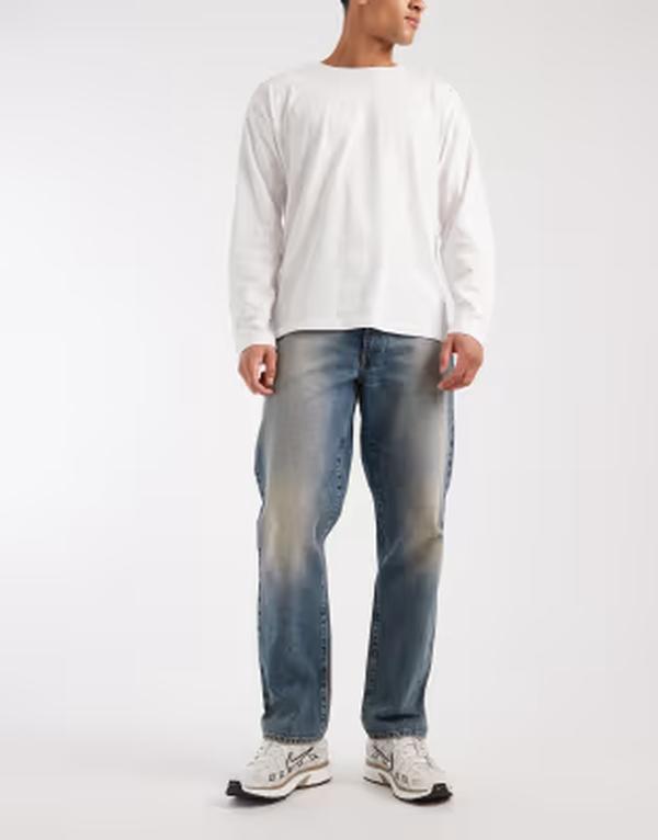 エイソス メンズ ボトムス ジーンズズボン下 デニム ASOS DESIGN straight jeans インチ mid wash Mid wash blue 青碧