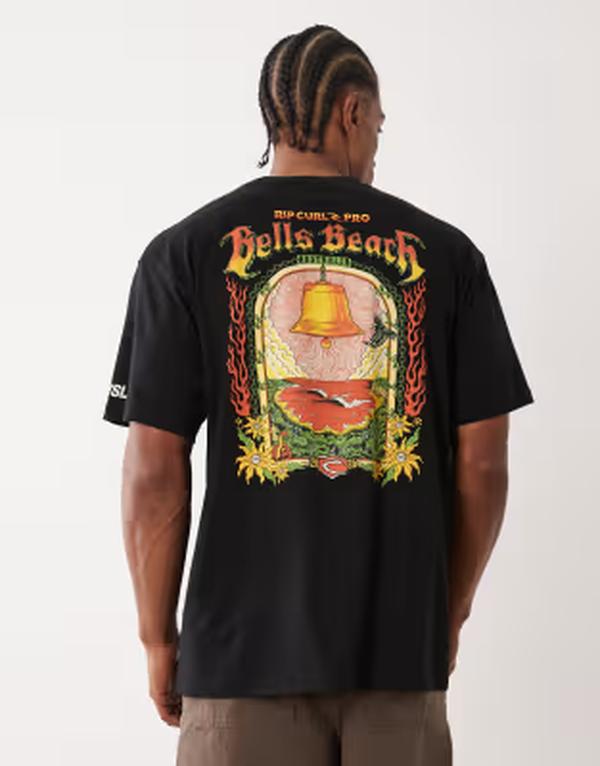リップカール メンズ トップス Tシャツ プリント Ripcurl Pro Bells print-shirt Black ブラック|ReVida 店