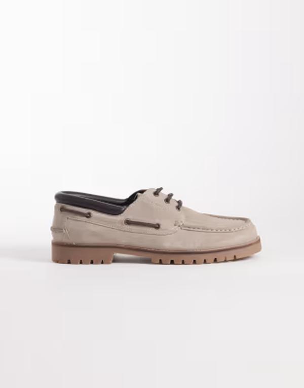 エイソス メンズ シューズ スエードクロス ASOS DESIGN boat shoes with cleated soles インチ stone suede STONE 石ころ