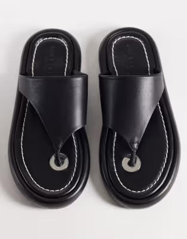 エイソス レディース シューズ サンダル なめし革 ASOS DESIGN Fate premium chunky toe thong leather BLACK LEATHER 黒いこと