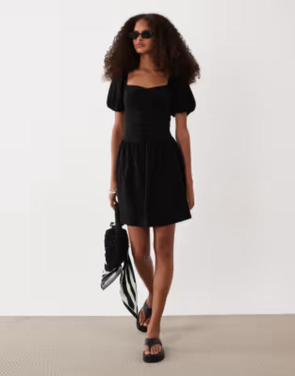 エイソス レディース トップス 衣装 ギャザー ミニ ASOS DESIGN ruched front mini day dress Black 黒いこと