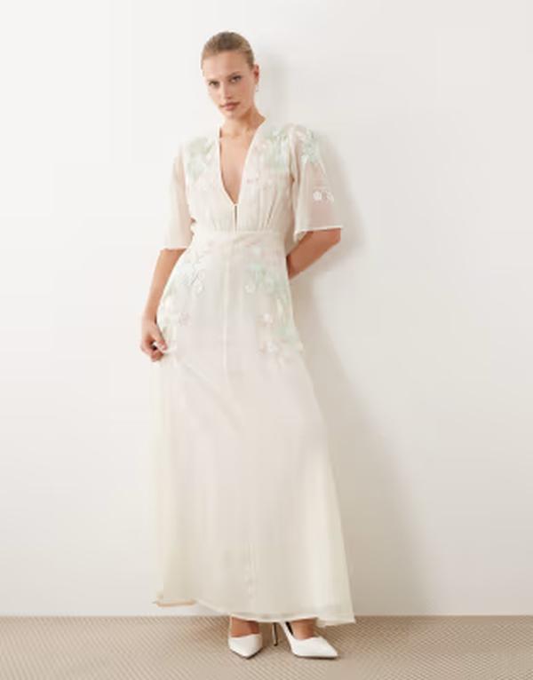 頼み所＆アイビー レディース トップス 衣裳 Vのど首 マキシ Hope \u0026 Ivy Bridal v-neck embellished maxi dress WHITE 白いこと