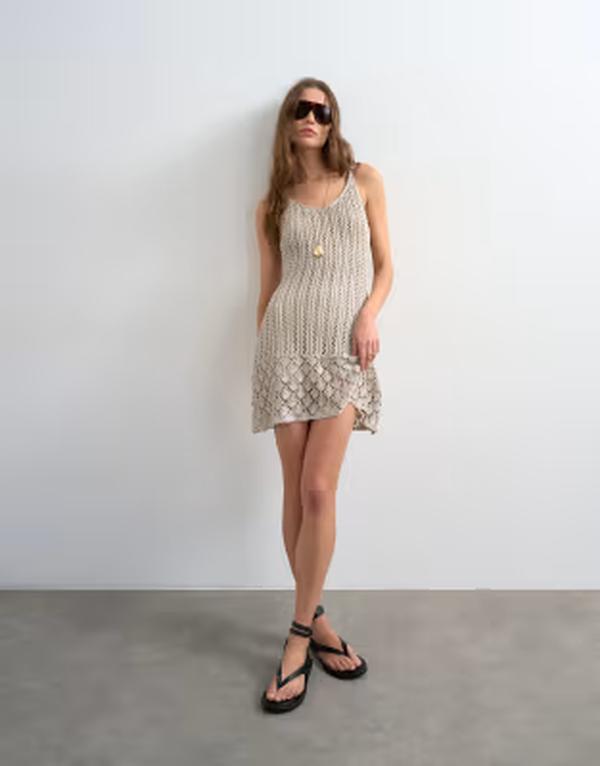 とっ始め販売店 レディース トップス 衣裳 ミニ トール 編み物 Topshop knit metallicrochet mini dress GOLD ゴールド