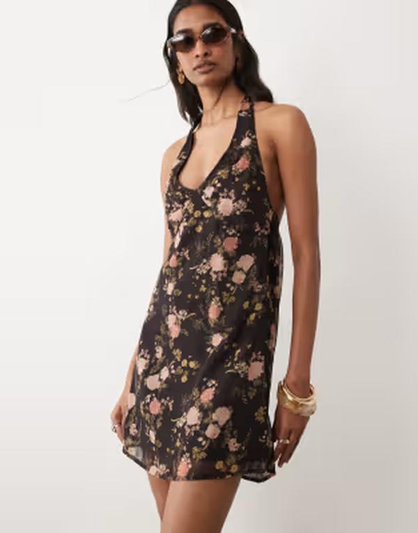 ミスセルフフリッジ レディース トップス ワンピース フラワー柄 プリント ミニ フラワー ホルター Misselfridge halter mini dress in floral print CHOC FLORAL PRINT｜ReVida 店