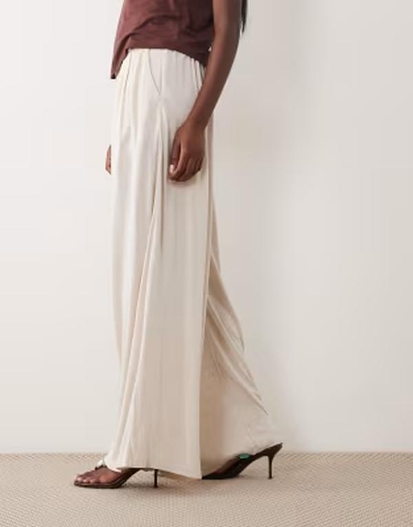 エイソス レディース ボトムス 心地好いズボン下 ワイドレッグ リネン ASOS DESIGN viscose linen blend super wide leg pants インチ cream heather Cream 皮膚軟化剤