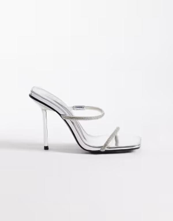 パブリックデザイア レディース シューズ サンダル 踵 Public Desirembellished heeled mule sandalsILVER しろがね色