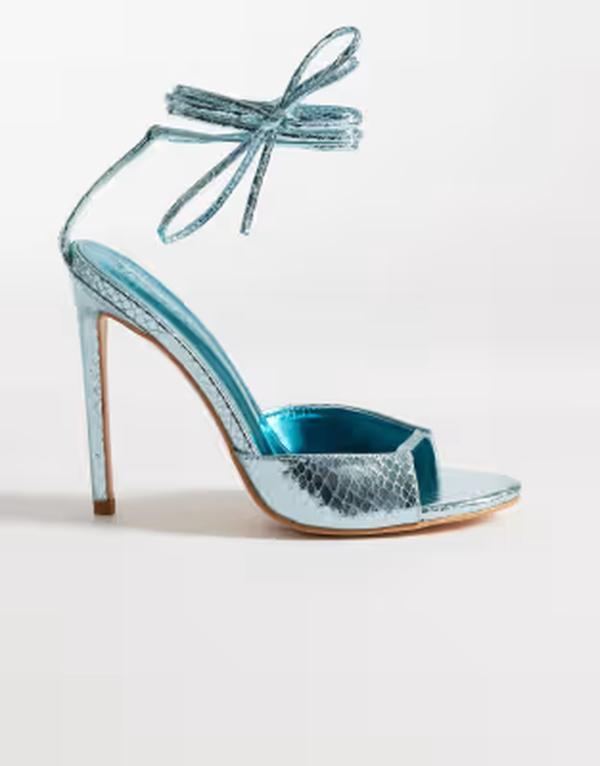 パブリックデザイア レディース シューズ サンダル トール 踵 Public Desire Kalisto tie leg heeled sandals インチ metallic BLUE 青碧