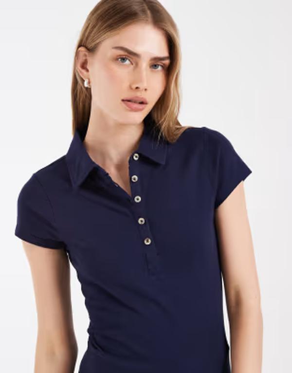 エイソス レディース トップス ティーシャツ スポーツシャツ ASOS DESIGN picquot shrunken polo NAVY 米国海軍
