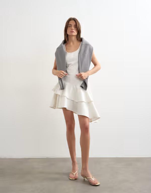 とっ始め販売店 レディース トップス 衣裳 フラウンス ジーンズ Topshop denim high low ruffle dress インチ bone ジーンズ