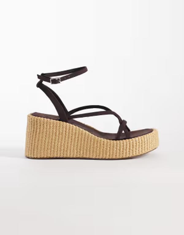 エイソス レディース シューズ サンダル ミニ ASOS DESIGN Thelma minimalistrappy wedge sandals インチ chocolate 黒茶