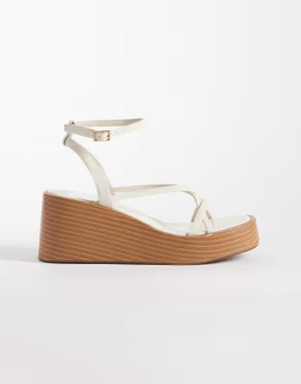 エイソス レディース シューズ サンダル ミニ ASOS DESIGN Thelma minimal strappy wedge sandals WHITE 白いこと