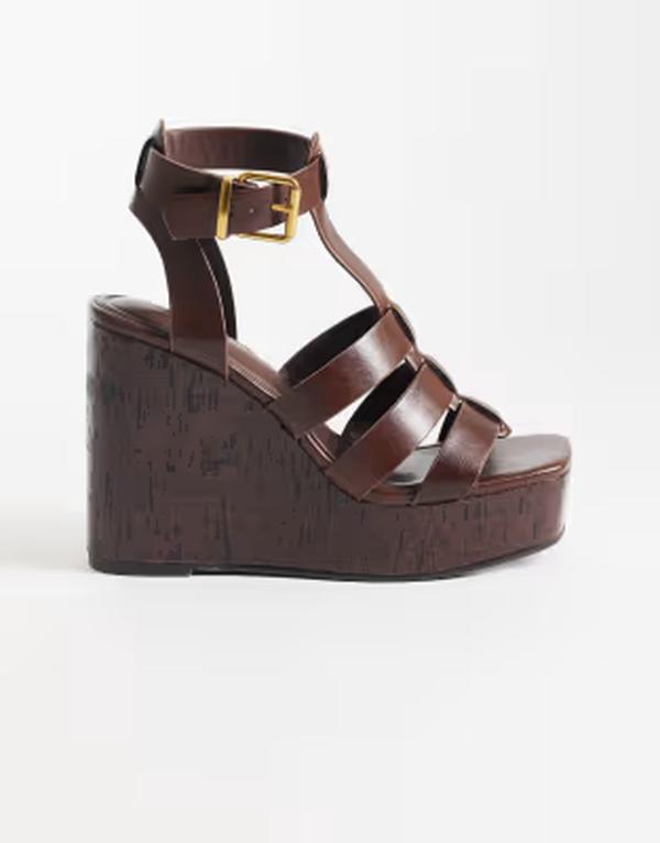 エイソス レディース シューズ サンダル ASOS DESIGN Tova caged t 赤ちょうちん wedges インチ chocolate 黒茶