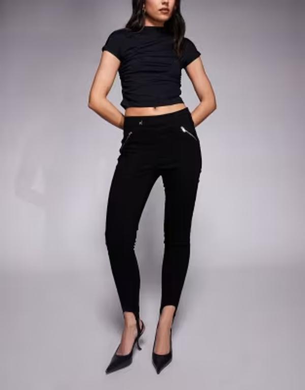 リバーアイランド レディース ボトムス ジーンズズボン下 デニム River Island High rise skinny stirrup jeans Black 黒いこと
