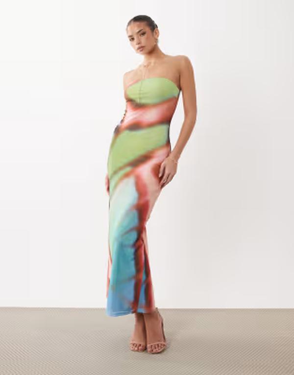 レア レディース トップス 衣裳 刷り上げる メッシュ マキシ Rare London mesh bandeau slinky maxi dress インチ multi butterfly print Multi マルチ色つや