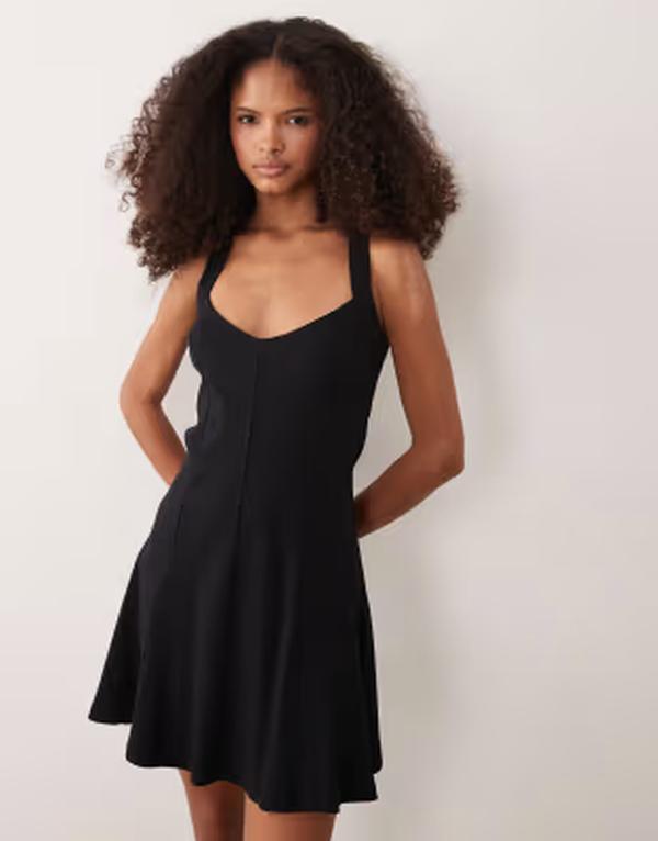 エイソス レディース トップス 衣裳 リブニット ミ編み物 ホルター ASOS DESIGN rib knit seam detailing halter mini dress Black 黒いこと