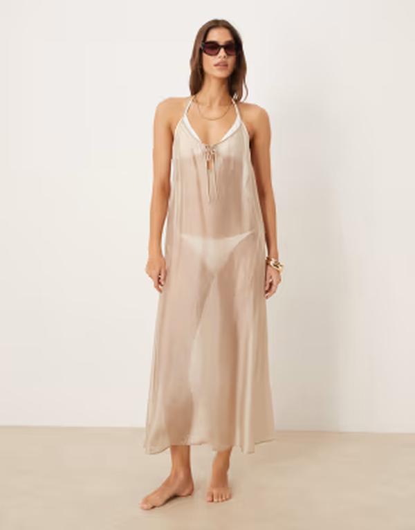 カルバンクライン レディース トップス 衣裳 MIDI シアー Calvin Klein sheer MIDI dress インチ tan Oxford tan タン