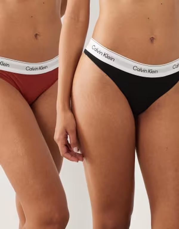 カルバンクライン レディース アンダー御召しもの ブリーフズボン下 綿織物 Calvin Klein Icon Cotton Modal 2 pack thongs/red Black/Chili Oil 黒いこと