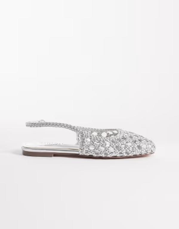 シミ レディース シューズ パンプス SIMMI Shoesimmi London Biao slingback woven ballet flatsilver metallic しろがね色