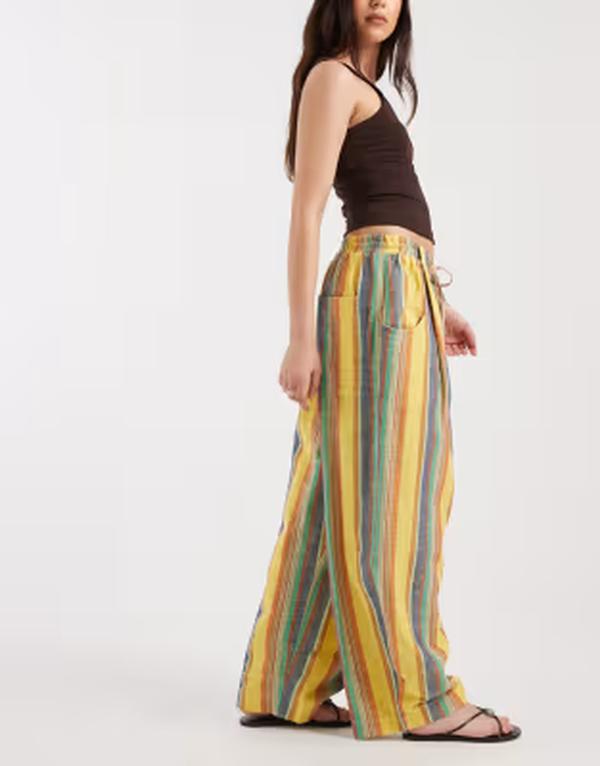 フリーピープル レディース ボトムス 心地好いズボン下 Free People chambers laid back pull on pants インチ butter yellow stripes Butter yellow 黄色