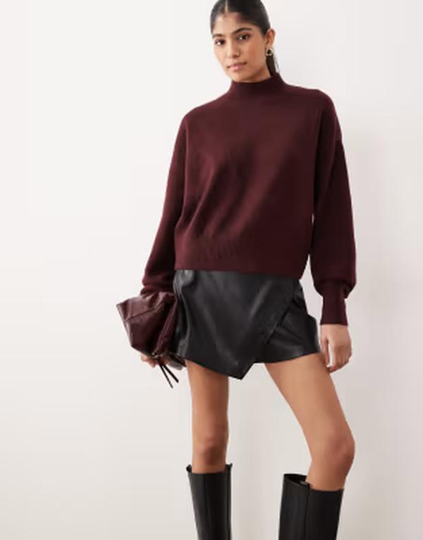 マンゴ レディース 下つ方スコート ミニ なめし革 フェイクレザー Mango faux leather mini skirt Black 黒いこと
