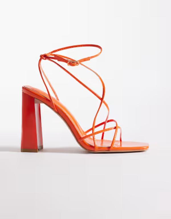 シミ レディース シューズ サンダル ヒール SIMMI Shoesimmi London Carmela block heeled sandals in orange PU オレンジ｜ReVida 店
