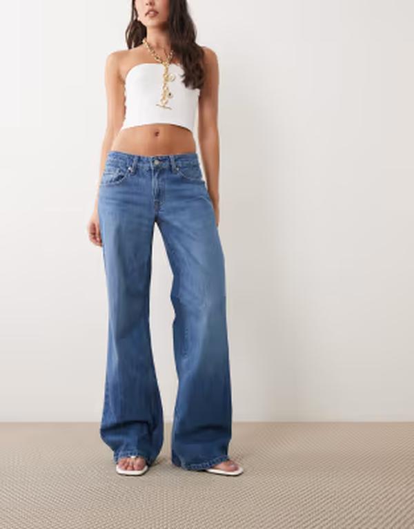 好ましいアメリカン レディース ボトムス ジーンズズボン下 ローライズ デニム Good American Good Waist low rise loose jeans インチ mid blue wash MID BLUE 青色