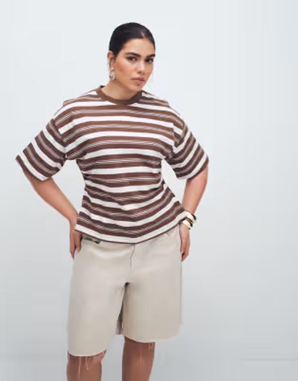 エイソス レディース トップス ティーシャツ ASOS Curve ASOS DESIGN corset waistee インチ chocolate and pink stripe PINK/CHOC STRIPE サクラ色