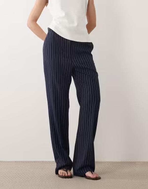 エイソス レディース ボトムス 心地好いズボン下 ASOS DESIGN tailored slim straight pantstripe Navy Stripe 米国海軍