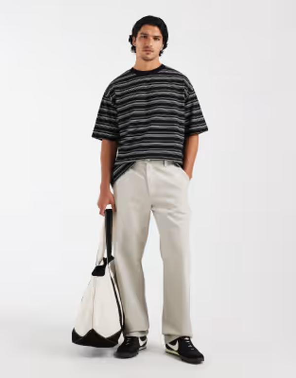エイソス メンズ トップス ティーシャツ ASOS DESIGN heavyweight boxy oversized T-shirt インチ textured black stripe Black Stripe 黒いこと