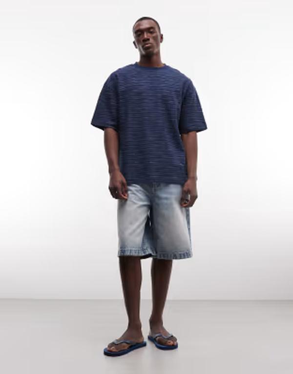エイソス メンズ ボトムス 二分の一ズボン下・さる股引き ジーンズ ASOS DESIGN loose denim jorts インチ light wash blue with tint LIGHT WASH BLUE 青碧