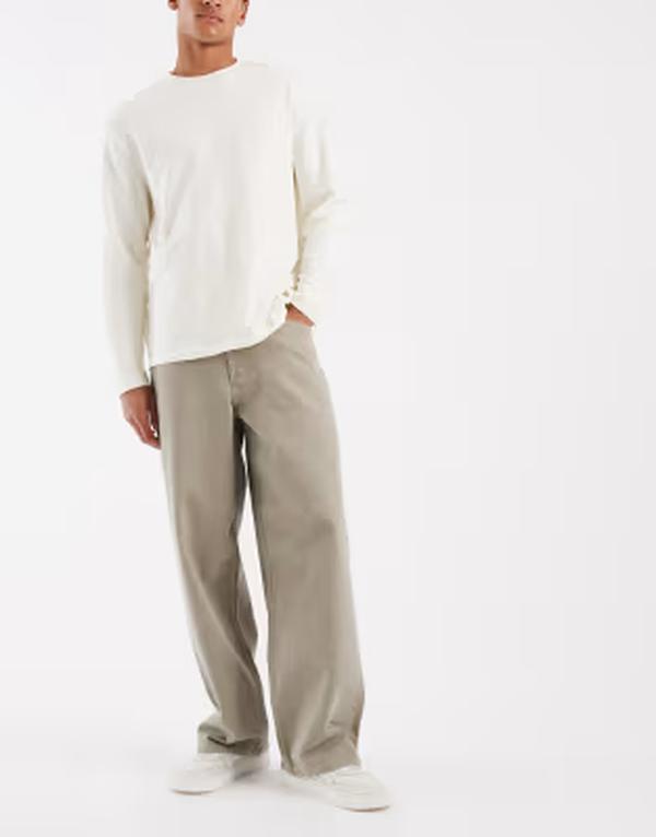 エイソス メンズ ボトムス ジーンズズボン下 デニム ASOS DESIGN baggy jeans インチ washed khaki カーキ