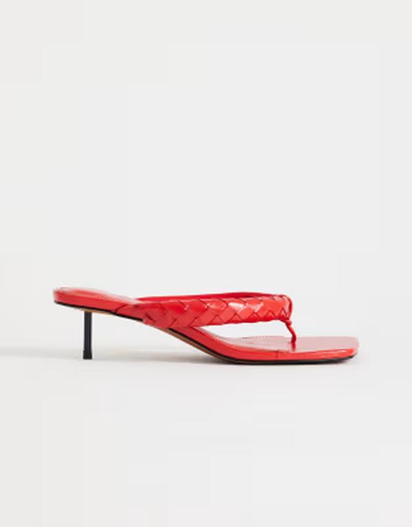 とっ始め販売店 レディース シューズ サンダル 踵 Topshop Emily pin heel woven flip flops RED 赤いこと