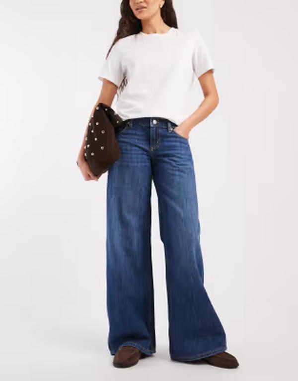 コットンオン レディース ボトムス デニムパンツ ワイドレッグ ローライズ ジーンズ Cotton low rise wide leg jeans in scorpio BLUE ブルー｜ReVida 店