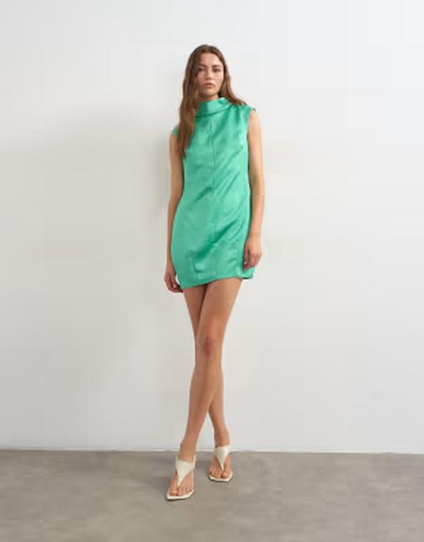 とっ始め販売店 レディース トップス ワンピースタンドネック ミニ 繻子 Topshop funnel neck barrel cut satin mini dress インチ spearmint green 緑であること