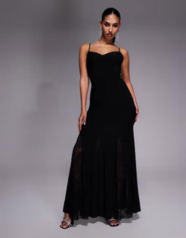 ファッションキラ レディース トップス 衣装 スピード競技 マキシ Fashionkilla exclusive slinky lace goget detailow back cami maxi dress Black 黒いこと