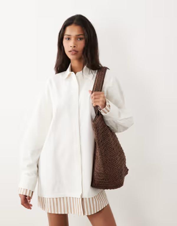 エイソス レディース トップス 衣裳 ミニ プルオーバー ASOS DESIGN oversizedouble layered shirt mini dress with lobster embroidery Lobster embroidery