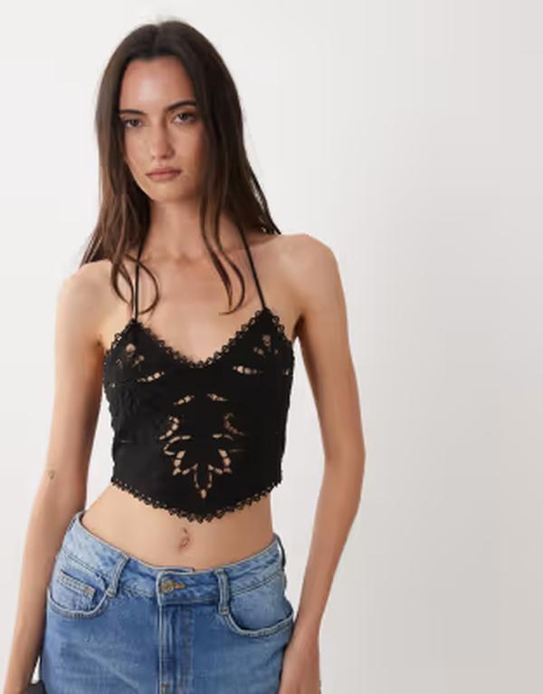 ミスセルフフリッジ レディース トップス ティーシャツ Misselfridge cut work bra top Black 黒いこと