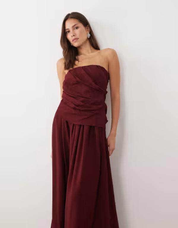 エイソス レディース トップス 衣裳 ドレープ MIDI ASOS DESIGN drape front bandeau MIDI dress インチ dark red 赤いこと