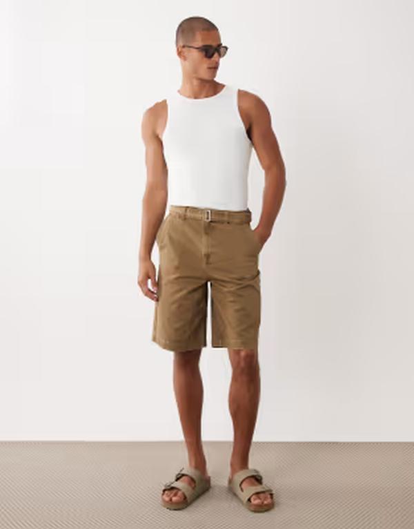 エイソス メンズ ボトムス 二分の一ズボン下・さる股引き ジーンズ ASOS DESIGN loose denim jorts インチ tan with beltAN タン