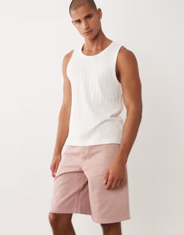 エイソス メンズ ボトムス 二分の一ズボン下・さる股引き ジーンズ ASOS DESIGN loose denim jorts PINK サクラ色