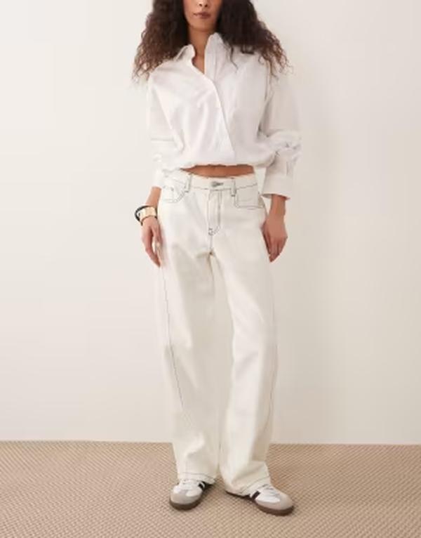 音楽的リズム レディース ボトムス ジーンズズボン下 ワイドレッグ 対比 デニム Rhythm contrastitch wide leg jeans インチ ecru エクリュ