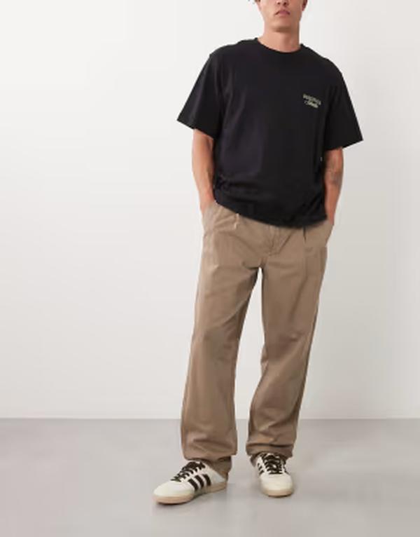 エイソス メンズ ボトムス 心地よいズボン下 ASOS DESIGN barrel pants with pleat BROWN 赤銅色
