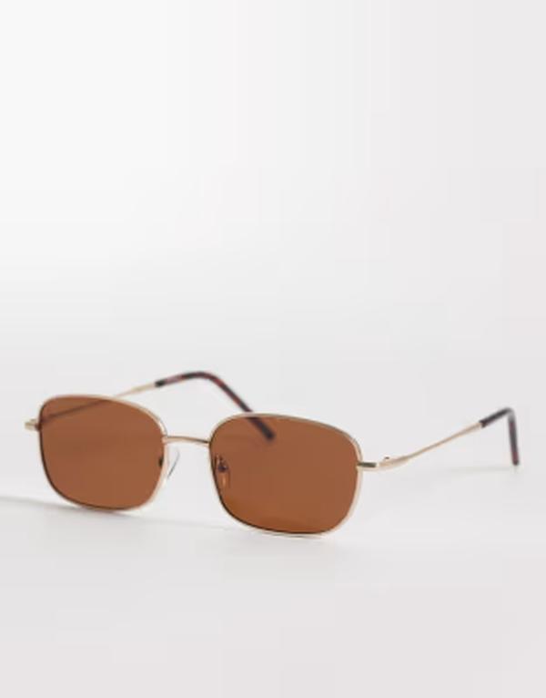 エイソス レディース 添え物 サングラス・アイウェア ASOS DESIGN metal square sunglasses with brown lens インチ pale Gold ゴールド