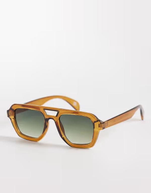 エイソス レディース 付属物 サングラス・アイウェア ASOS DESIGN angular aviator sunglasses インチ crystal brown with green lenses Brown 赤銅色