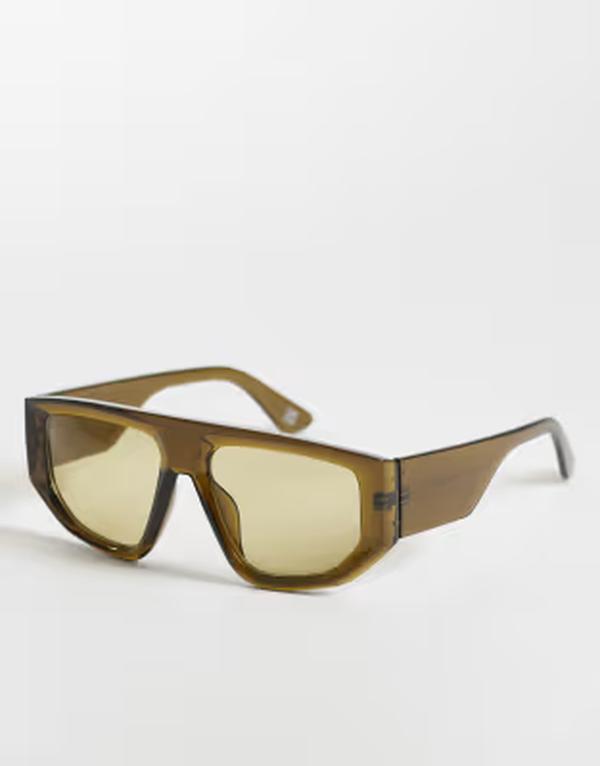 エイソス レディース 付属物 サングラス・アイウェア ASOS DESIGN oversized angular aviator sunglasses Green 緑であること