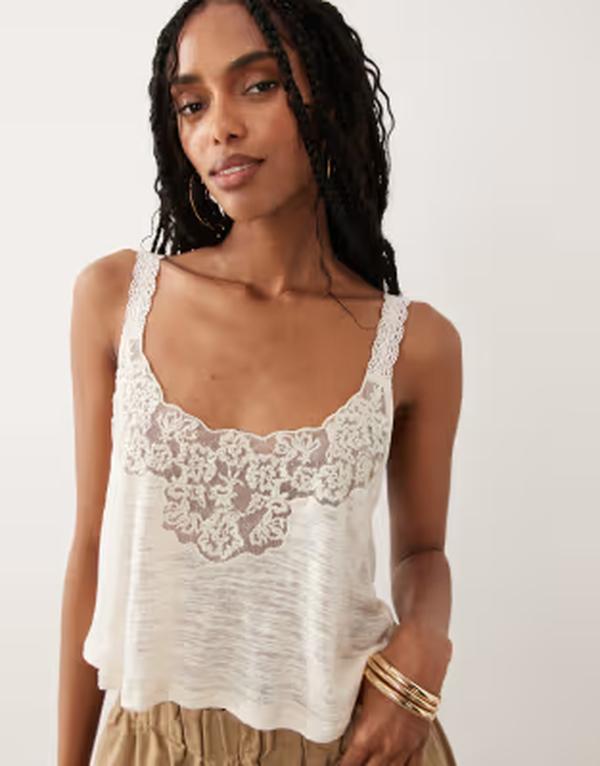 ミスセルフフリッジ レディース トップス プルオーバー スピード競技 Misselfridge lace detail slub tank top インチ cream 皮膚軟化剤