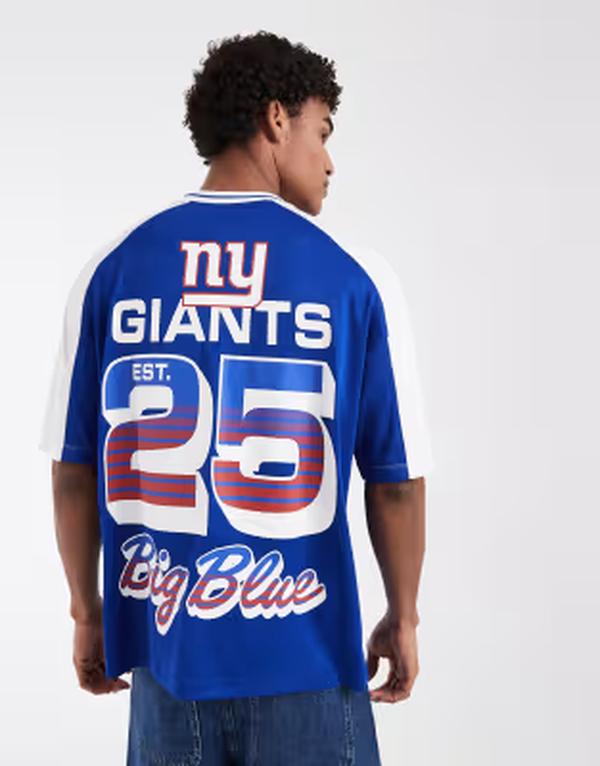 エイソス メンズ トップス プルオーバー 刷り上げる ASOS DESIGN oversized T-shirt with NFL New York Giants print BLUE 青色